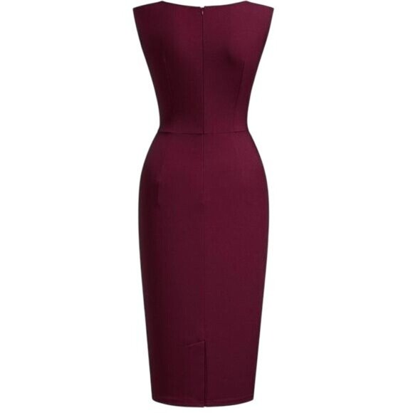 Miusol Women’s Retro Ruffle Slim Work Pencil Dress Burgundy Red Size Small Midi - Picture 5 of 16